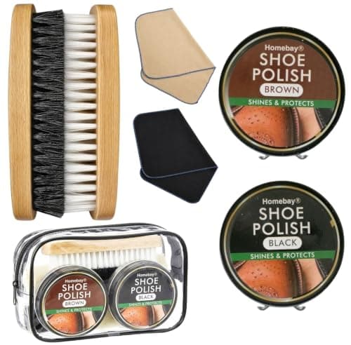 6pc Black & Brown Shoe Polish Kit For Leather Shoes With Carry Pouch
