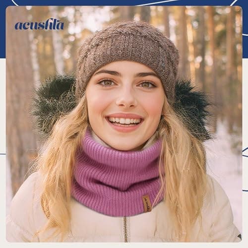 ACUSHLA 100% Merino Wool Neck Gaiter, Lined Winter Neck Warmer, Rose Pink — view 6