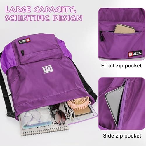 Tesmien Drawstring Bags,Waterproof Swimming Bags,Sports Backpacks-Purple — view 5