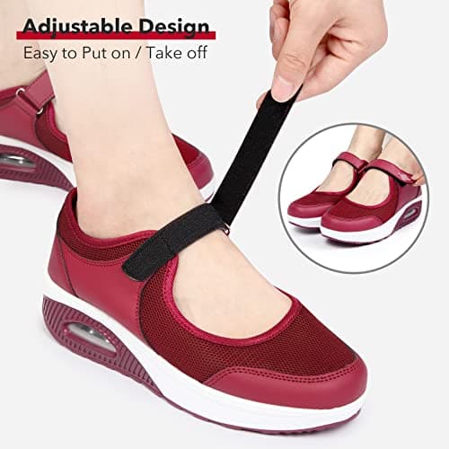 STUNAHOME Women Mary Jane Sneakers Breathable Mesh Air Cushion Comfortable Lightweight Casual Walking Shoes Maroon — view 4