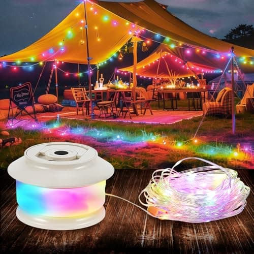 Camping String Lights, 20M/65.6FT String Storage Camping Lamp with 5 Lighting Modes USB Rechargeable Waterproof Multicolor Fairy Lights Reel Lanterns for Outdoor/Indoor/Yard/Tent/Festival Decorations