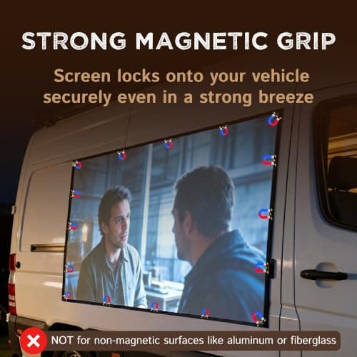 Magnetic Outdoor Projector Screen - Portable HD Projector Screen, 16:9 Aspect Ratio, 1080 Compatible, Foldable Camping White Screen for Van, SUV, Car - Outdoor Movies — view 3