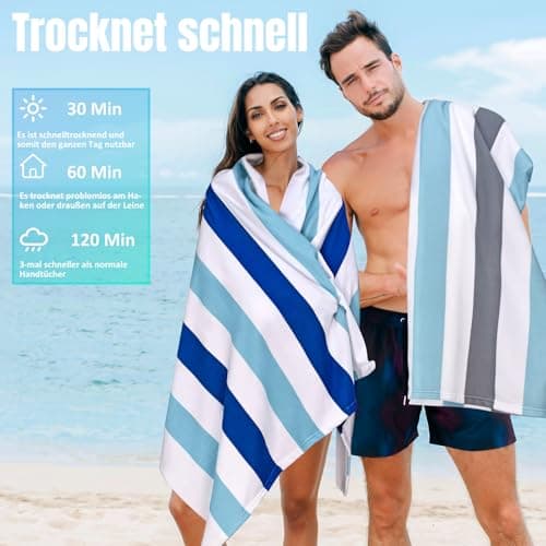 Ouxiaobai Large Oversized Beach Towel - Microfiber Sand Free 35 x 70 Inch Quick Dry Lightweight Pool Towel for Adults, Thin Striped Swim Towel (Quarry) — view 2