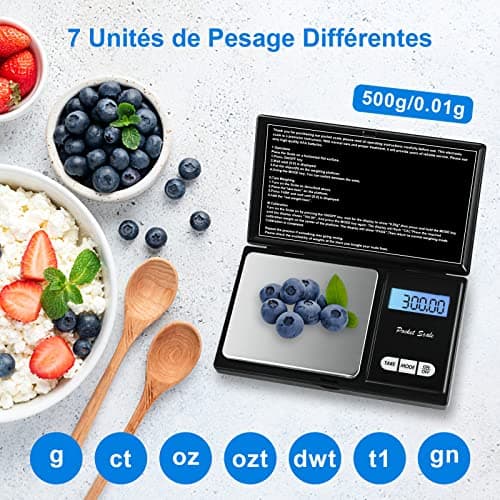 MOXYOY Mini Digital Scales 0.01g, 500g Pocket Kitchen Food Jewellery Precision Scales with Back-lit LCD Display (2 Batteries Included) — view 3