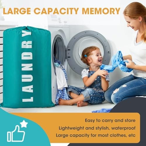 Large Travel Laundry Bag with Drawstring Cord 2 Pack 24" x 36" Portable Clothes Bags Extra Big Dirty Clothing Storage Sack Rip-Stop Washing Bag for Trip Caravan Bathroom Home Dormitory, Blue and Grey — view 4