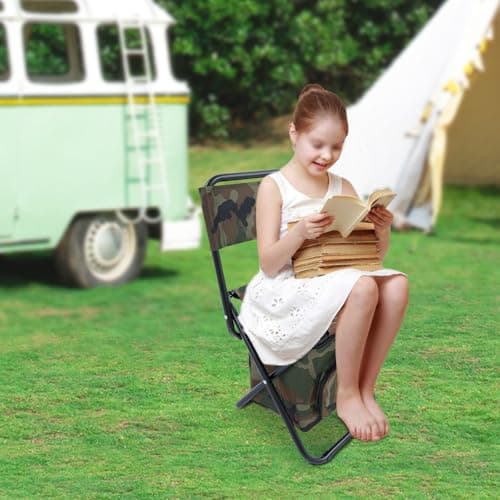 Folding Stool Backpack Insulated Cooler Bag, Portable Camping Chair with 10L Cooler, Foldable Lightweight Outdoor Seat, Double Layer Oxford Fabric & PVC Coating, for Fishing, Hiking, Picnic,Camouflage — view 5