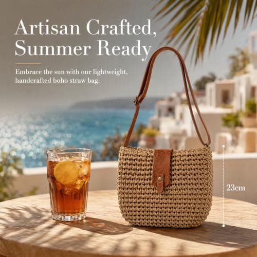 Vosali 1PCS Straw Bag for Women Small Beach Crossbody Bag（Brown） — view 5