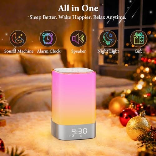 Alarm Clocks Bedside, White Noise Machine, Night Light & Bluetooth Speaker — view 2