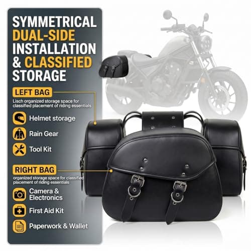 1 Pair Motorcycle Saddlebags, Symmetric Side-mount Leather Motorcycle Luggage Bags With Metal Buckles, Black Saddlebags — view 3