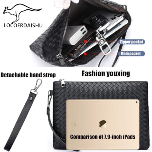 LOCOERDAISHU Men's Leather Clutch Bag Large Capacity Bags Phone Bag & Passport Wallet, Business Handbag with Wrist Strap, Multiple Card Slots for Travel Office Casual (Black) — view 4