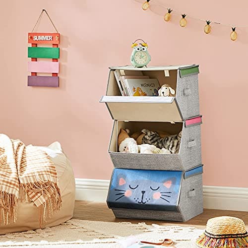 SONGMICS Kids Storage Organisers, Set of 3, Stackable Toy Boxes — view 4