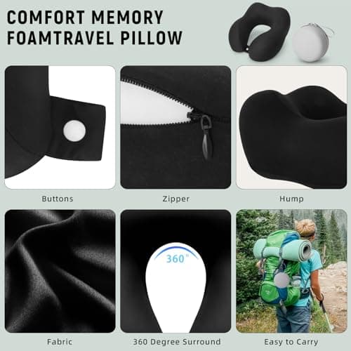 Petgulu Travel Pillow Memory Foam - Lightweight & Quick Pack Neck Pillow for Airplane Car, Neck Pillowt for Travel, Camping, Office & Home - with Storage Box — view 5