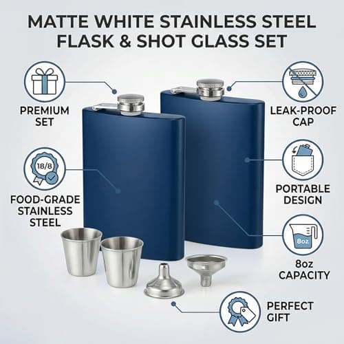 Stainless Steel Hip Flask 8oz Blue, Metal Flask for Whiskey Liquor, Small Pocket Flask with Funnel Cup, Mini Flask for Men Women Travel Camping Gifts 2 Pack — view 3