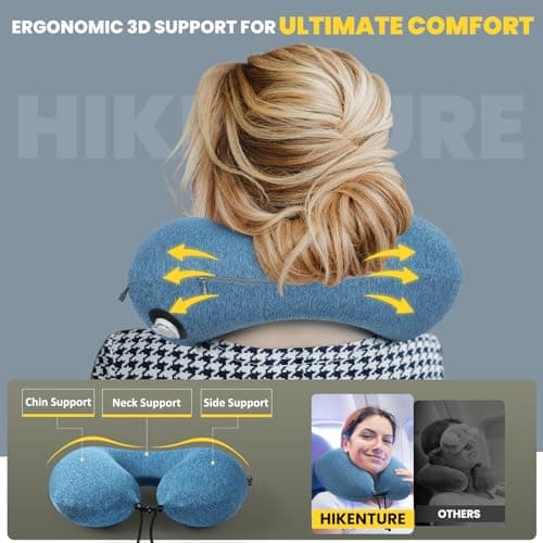 HIKENTURE Inflatable Neck Pillow, 3-Breath Travel Airplane Pillow, Blue — view 5