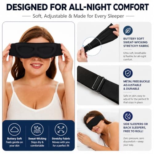 ALASKA BEAR Sleep Mask for Side Sleepers, Machine Washable Eye Mask, Black — view 4