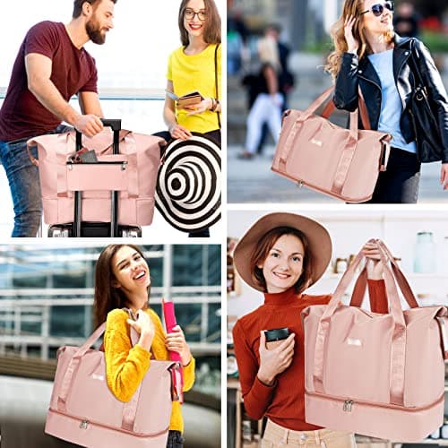 CS COSDDI 36L Duffel Bag with Trolley Cover, Dry Wet Separate Gym Bag for Sports and Waterproof Shopping for Men and Women, Pink — view 5