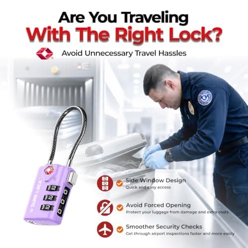 Sure Lock TSA Compatible Travel Luggage Locks, Inspection Indicator, Easy Read Dials TSA Approved with Zinc Alloy, Purple 2 Pack, Earnest — view 4