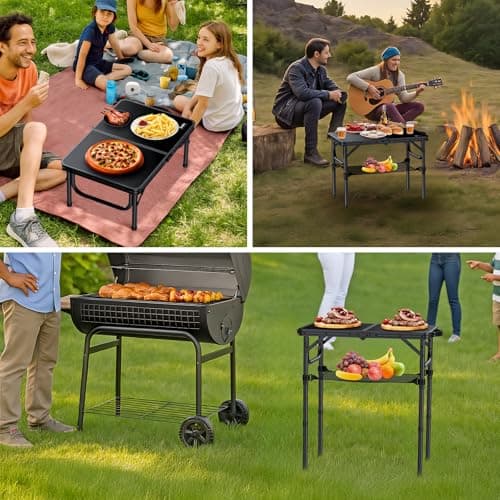 Anbte 2ft Folding Camping Table with Storage Net, 3 Adjustable Heights Small Folding Table Lightweight & Portable with Carry Handle, for Camping, Fishing, Picnic, Beach, Outdoor, 60 x 40cm, Black — view 4