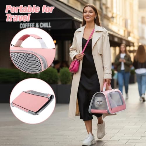 Small Animal Carrier Bag Portable, Guinea Pig Travel Carrier Bag Breathable Portable Bag with Perspective Window for Cats for Travel Walking Carrying Puppy Dogs Hiking Camping Pink — view 6
