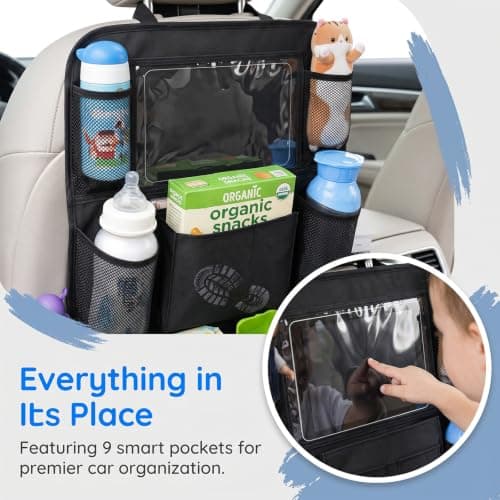 YUPDFGB Auto Ruecksitz Organizer Kinder 2er Set, Car Seat Organizer, Leather Car Organiser for Kid, 11 Storage Pockets with Foldable Table Tray and Tablet Holder for Travel Accessories (B) — view 6