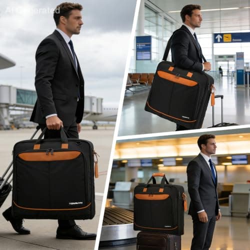 TONRUYN Suit Bag for Men Travel Garment Bags for Women 50'' Large Carry on Suit Carrier for Business Trip 2 in 1 Hanging Suitcase Luggage with Shoulder Strap fit 15.6 Inch Laptop, Black — view 2