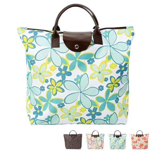 HUANYO Foldable Zipper Tote Bag for Women - Waterproof Reusable Shopping Bag, Portable Travel Beach Gym Bag with Pocket, Compact Foldable Handbag for Shopping, Travel, Holiday, Pool (blue)