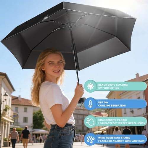 FWHFNB Travel Umbrella Compact, Mini Umbrella, UV Umbrella, Folding Umbrella, UPF 50+ Sun & Rain Protection, With Capsule Case, Small Compact, for Men and Women (White) — view 4