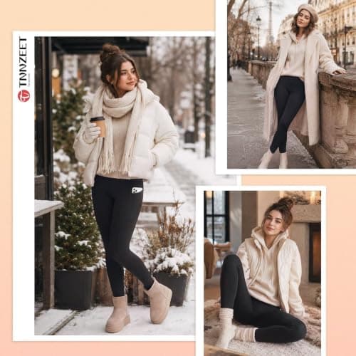 2 Pack Thermal Leggings with Pockets Women Fleece Lined High Waisted Pants — view 2