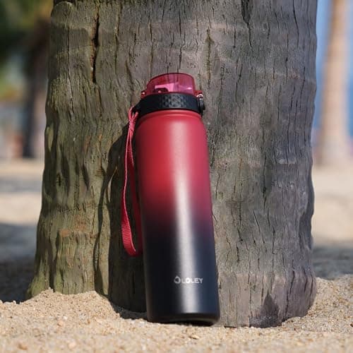 OLDLEY Stainless Steel Water Bottle with Straw 1L Vaccum Insulated Large Drink Flask Metal Water Bottles 1 Litre Leakproof Keep Drinks Hot Cold for Sports Gym Travel Adult Women Men(Red Black, 1 Lid) — view 6