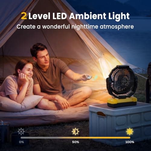 FRIZCOL 3-in-1 Camping Fan - Portable Fans Rechargeable - 24000mAh Battery Powered Fan(140Hrs) with Light & Remote for Indoor, Outdoor, Tent, Travel, BBQ, Fishing, Jobsite - Yellow — view 3