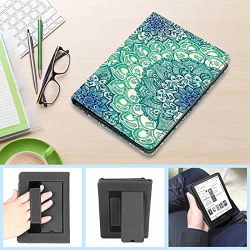 Case for 6 inch eReader (11th Gen, 2024/2022 Released), TOKILO Lightweight PU Leather Case Auto Sleep/Wake Hand Strap Foldable Stand, Un Compatible with LG/Sony 6inch e-Reader, Emerald Illusion — view 5