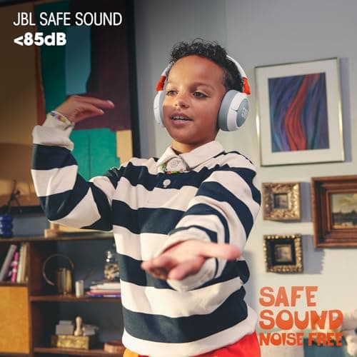 JBL Junior 470 NC, Kid-Friendly Wireless Over-Ear Bluetooth Headphones with Active Noice Cancelling, Built-In Mic, 50H Playback, JBL Safe Sound, Low Volume, Easy Controls and Sticker Set, White — view 2