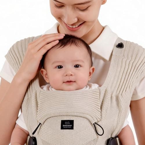 Bebamour Knit Baby Carrier,Cozy and Lightweight Carrier for 4-24 Months,Ergonomic Baby Carrier with Head Hood, Khaki — view 2