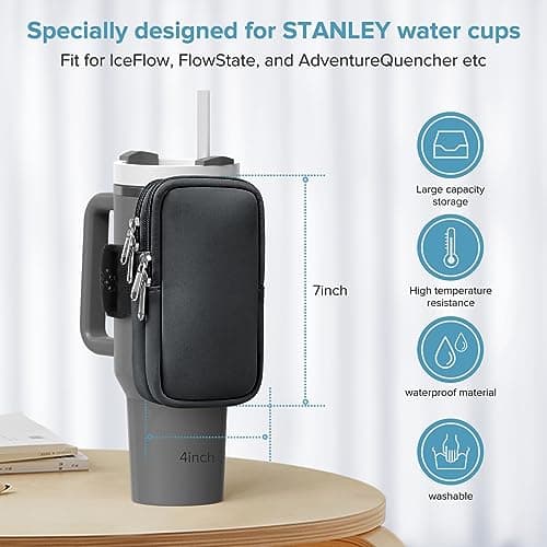 Water Bottle Pouch For Stanley Cup 40oz 30oz, Running Water Bottle Bag for Cards, Keys, Phone, Gym Accessories For Men Women, Travel Tumbler Mug Pouch Compatible With Stanley, Simple Modern(Charcoal) — view 3