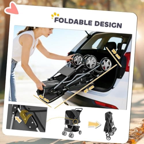 PawHut Dog Pram Foldable Pet Stroller for Small Breeds Cats Dark Grey — view 5