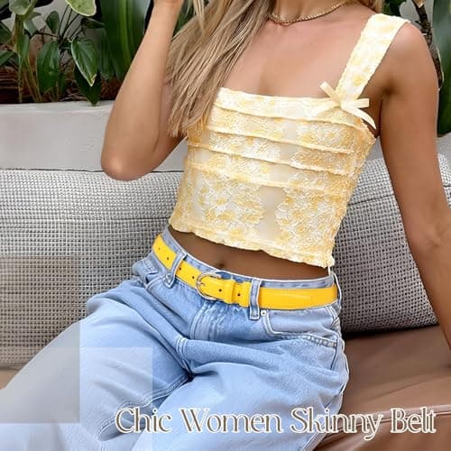 VONMELLI Women's Leather Belt For Jeans Dresses Adjustable Vintage Waist Belts For Women Fashion Leather Belt Classic Ladies Belts With Single Prong Buckle Yellow M — view 5