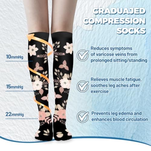 flintronic 6 Pairs Compression Socks for Women & Men, 15-20 mmHg Travel Flight Socks, Enhanced Circulation & Athletic Support, Compression Stockings for Running, Flying, Nursing(9-15in) — view 5