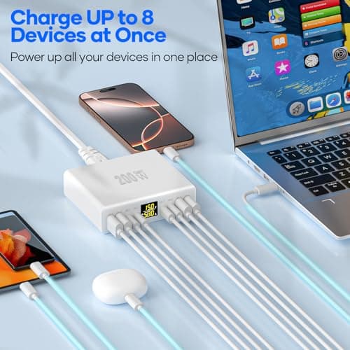 YSYFAD 200W USB C Charger 8-Port with LED Display, USB Charging Station GaN — view 2