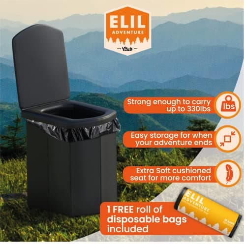 Portable Toilet for Adults Camping Porta Potty, Extra Tall Bathroom Emergency Seat for Car, Poo Powder with Trash Bag with Foldable Toilet with Lid,Carry Bag — view 3