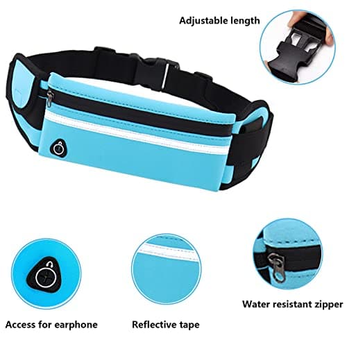 Running Belt with,Sweatproof waistpacks with,Running Belt Waist Pack with,Adjustable with Reflective Strips,with Headphone Jack,Perfect for Running and Outdoor Activities(Blue) — view 2