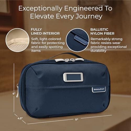 Briggs & Riley Wash Bag - Travel Bags for Women & Men, Organiser for Travel, Dopp Kit for Bathroom Accessories, Makeup, & Skincare, Navy, Expandable Essentials Toiletry Kit, Expandable — view 2