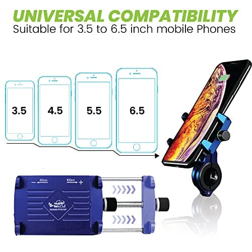 GRAND PITSTOPMotorcycle Phone Holder Bike Phone Mount Compatible with 4" to 6" Phone Sturdy Holders for Grip| 360° Phone Protection| Aluminium Clamp Blue — view 3