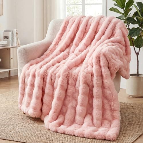 SHANNA Soft Warm Rabbit Plush Fleece Blankets Thick 1000 GSM Throws for Sofa Large Fluffy Versatile Blanket Bed Throw for Bedroom, Couch, Travel, Kids, Camping (Pink, 100 * 160cm)