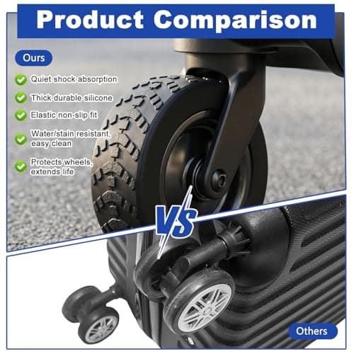 orwayhu 16 PCS Suitcase Wheel Protectors, Black Silicone Suitcase Wheel Covers, Anti Slip Noise Reduction Luggage Wheel Protectors for Travel Cases, Trolleys and Office Chairs, Fits 5-6.5cm Wheels — view 3