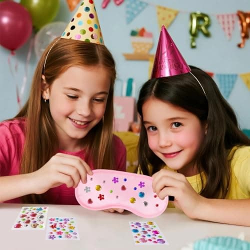 Kids Eye Mask Sleepover Party Supplies for Girls, 6 Pack DIY Children Eye Masks with Colorful Stickers Pink Spa Party Supplies for Girls Pajama Pamper and Slumber Party — view 2