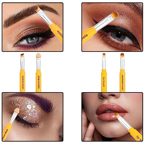 4 Pack 4 In 1 Travel Makeup Brush Multi -purpose Retractable Angled Eyeshadow Sponge Lip Brush Cosmetic Face Beauty Tools for Foundation Concealer Eyeshadow — view 4