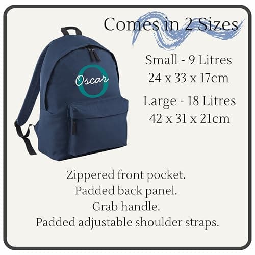 HotScamp Personalised School Backpack with Custom Colour Initial and Name Rucksack, Customised Bag For Back to School Primary High Preschool Nursery College Work Bag Travel Gym Back Pack - Navy Large — view 2