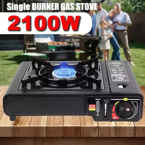 Portable Camping Gas Cooker Single Burner Stove Enamel Pan Holder BBQ Caravan Outdoor EN417 Compliant Premium Camping Stove with Automatic Ignition System & Heat Control (Stove + 8 Gas Cans) — view 2