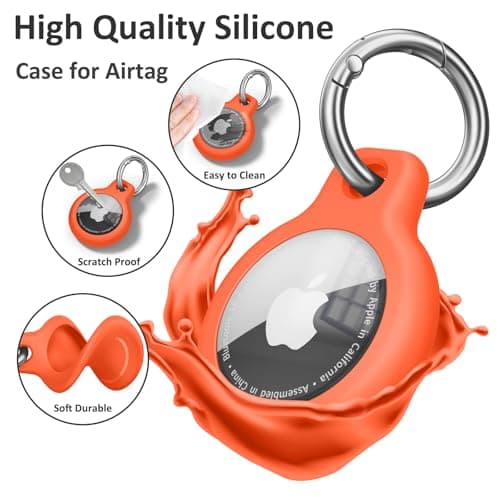 Air-Tag Holder Air-Tag Silicone Case, with Keychain, TPU Case for Air Tags Keyring for Keys, Bags, Luggage, Pet Collar, Anti-Lost and Scratch-Resistant, Fully Covered (Orange) — view 4