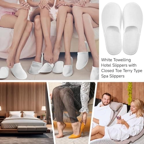 DNSHAN 10 Pairs of Hotel Slippers, Non-Disposable Deluxe Closed Toe Spa Slippers, Washable and Foldable Winter Slippers for Spa, Party Guest and Travel (White) — view 2